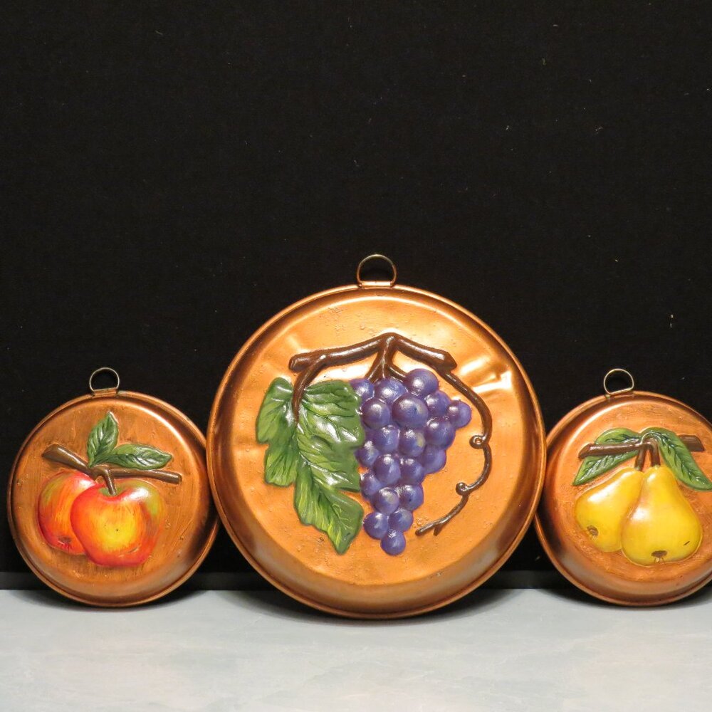 3 Vintage - Copper Tin-Lined Baking Molds/Painted for Décor Use